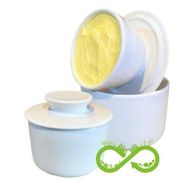 Imagem de Manteigueira Francesa Porcelana Branca de Segunda Linha com Pequenos d