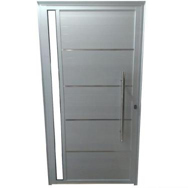 Imagem de Porta de Alumínio Pivotante Branco Com Puxador, Friso e Visor Linha 25