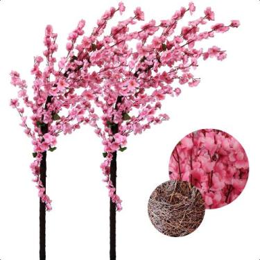 Imagem de Kit 2 Cerejeiras Galho Curvo Cores Flores Planta Artificial Grande - F