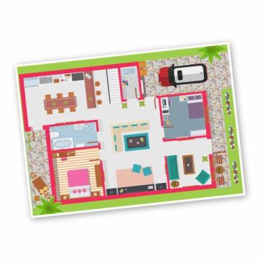 Imagem de Tapete Em Lona Casinha Para Brincar De Bonecas Rosa 1,4X1,0M - Plimsho