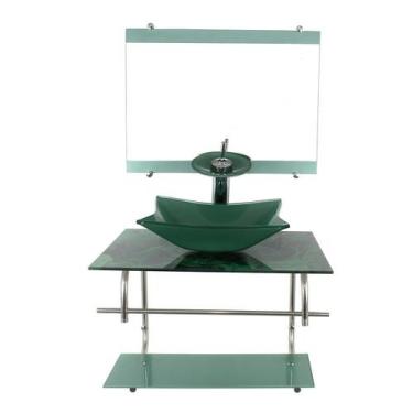 Imagem de Gabinete de vidro inox para banheiro 60cm retangular mármore verde - C