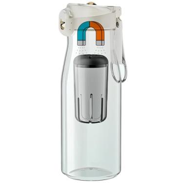 Imagem de Garrafa de chá com tampa magnética Filtros de chá Separador de água Caneca de chá Xícara de chá de vidro portátil Infusor de chá para chá de folhas soltas white 1000mL