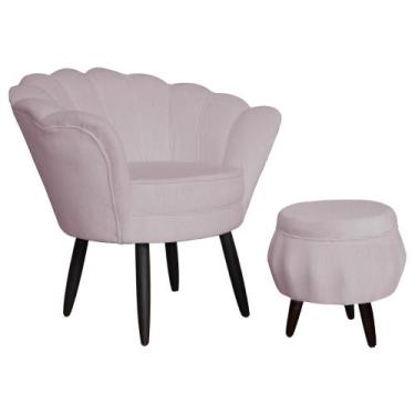 Imagem de Jogo Poltrona Estofada Com 1 Puff Pés Palito Clínica Pétala Suede Rose