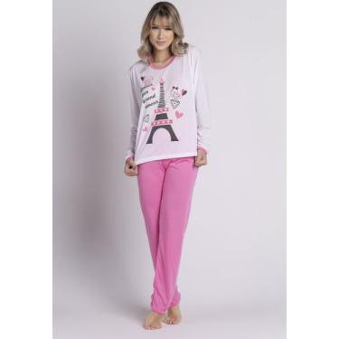 Imagem de Pijama Longo Malha Feminino Inverno Blusa e Calça - WLS Modas, P, Sort