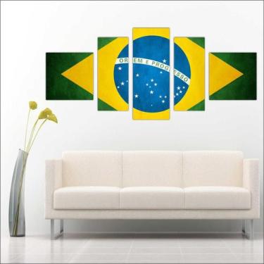 Imagem de Quadro Decorativo Bandeira Do Brasil Mosaico Salas 5 Peças TT1 - Vital