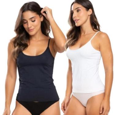 Imagem de Kit 2 Regata Feminina Segunda Pele Alça Fina Conforto Camiseta Não Mar