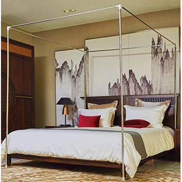 Imagem de Mengersi Canopy Bed Frame Post Postes King Size Aço Inoxidável 4 Canopy Cortinas de Cama Suporte de Moldura Adequado para Cama de Metal e Madeira