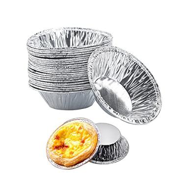 Imagem de 250 peças descartáveis de estanho de ovo de tarte moldes de lata de alumínio prateado mini formas de torta de estanho bolos suporte de tarte cupcake biscoito circular ovos copos de molde de tarte para materiais de cozimento