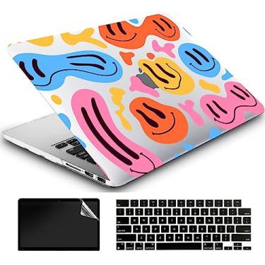 Imagem de AMCJJ Capa compatível com MacBook Pro 14 polegadas 2023/2022/2021 versão M2 A2779/A2442 M1 Pro/M1 Max chip com Touch ID, capa rígida de plástico e capa de teclado e protetor de tela - Smilie