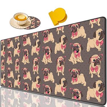 Imagem de Mouse pad grande para jogos + porta-copos de café + clipe de alça redonda, tapete de mesa dobrável com borda costurada, tapete antiderrapante adequado para trabalho de escritório e casa