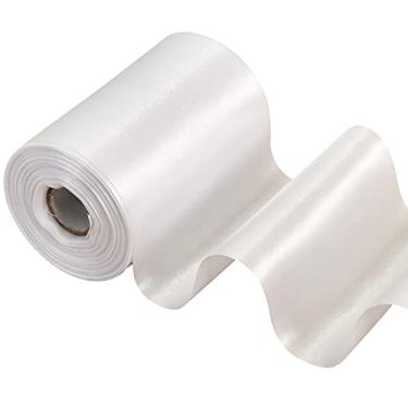 Imagem de TONIFUL Fita de cetim branca sólida de 10 cm de largura, tecido de 22 m, fita grande para cerimônia de corte, faixas, mesa, carro, laços, costura, floral, artesanato, embrulho de presente, decoração