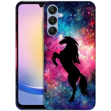 Imagem de GlamCase Capa para Samsung Galaxy A25 5G, Galaxy A25 5G - Cavalo Galáxia Estrelas Design Impresso Fino e Elegante Plástico Bonito Encaixe Rígido Capa Protetora Designer Traseira Capa de Telemóvel para