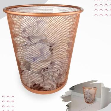 Imagem de Kit organizador de escritorio rose gold, lixeira aramada, porta caneta