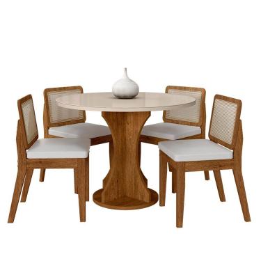 Imagem de Mesa Redonda C/vidro 4 Cadeiras Sextavada Cali Fre/off/cor.branco - Ma