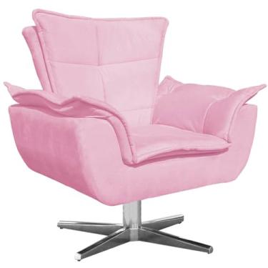 Imagem de Poltrona Decorativa Base Giratória Cromada Charger Suede Rosa G19 - Gran Belo