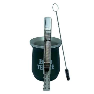 Imagem de Kit tereré cuia copo redondo 350ml alumínio parede dupla verde + bomba