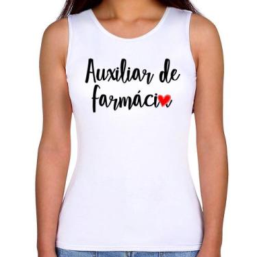 Imagem de Regata Feminina Auxiliar de Farmácia por Amor - Foca na Moda, Branco, 