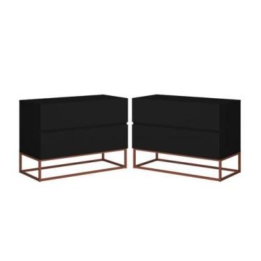 Imagem de Kit Mesas de Cabeceira Preto/Cobre Estilo Industrial Com Pés De Ferro 