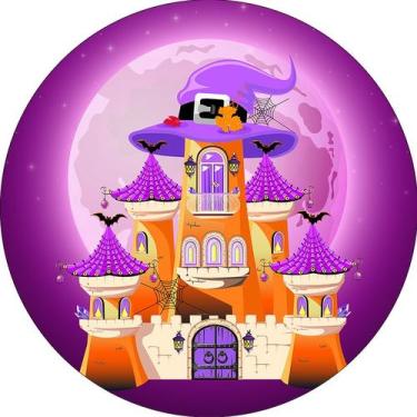 Imagem de Painel De Festa Redondo 1,50x1,50 -  Halloween Roxo Casa de Bruxa 022 