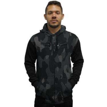Imagem de Jaqueta de Moletom Relaxado Com Ziper Masculina Camuflada, Jaqueta cam