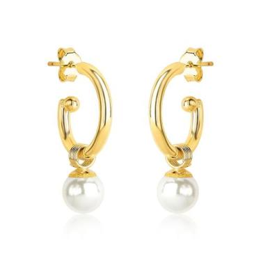 Imagem de Brinco Argola com Pérola Revestido em Ouro - VL ACCESSOIRES