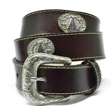 Imagem de Cinto Country Em Couro Liso Com Medalha Nossa Senhora Cowboy - Atrevid
