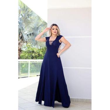 Imagem de Vestido Longo Tendência Dupla Fenda Manguinha Tira No Decote - Luh May