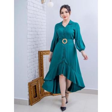 Imagem de Vestido Mullet Longo Chemise com Cinto Faixa e Manga 7/8 - Fashion, Az