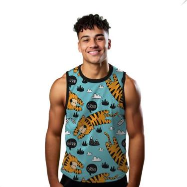 Imagem de Camiseta Regata Verão Estilo Moda Praia Tigre Cartoon Funny Selva 940 
