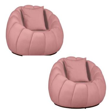 Imagem de Kit 02 Poltronas Concha Almofada Base Arco Giratória Veludo - Fina Mob