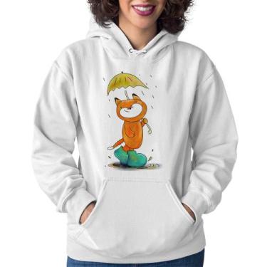 Imagem de Moletom Feminino Raposa Fofinha Na Chuva - Foca na Moda, Branco, GG