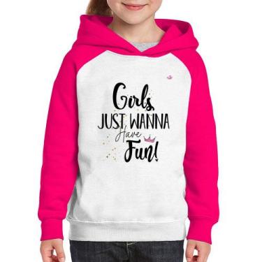 Imagem de Moletom Infantil Girls just wanna have fun! - Foca na Moda, Branco, Ro