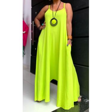 Imagem de Macacão saruel flare amplo - Reginaconfeccao, Verde limão, GG