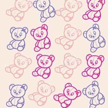 Imagem de Papel de Parede Adesivo Infantil Ursinhos Pelúcia Pink Roxo Menina Qua