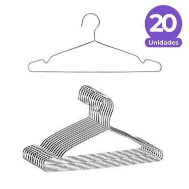 Imagem de Kit 20 Cabides Tintureiro de Metal Cromado Adulto - 40cm - TULLS