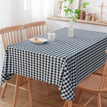 Imagem de Toalha De Mesa Xadrez Preto E Branco Retangular 6 Lugares - Menedecor