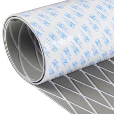 Imagem de OCEANBROAD Autoadesivo 96" x 16,8" padrão diamante piso barco espuma EVA folha de deck marinho tapete antiderrapante para Jon Motor Boats Yacht Helm Pad RV Floor, cinza com linhas de costura branca