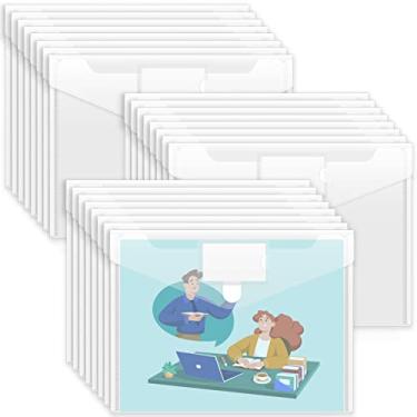 Imagem de Sooez Pacote com 24 envelopes de plástico, pastas de documentos transparentes, envelopes de arquivo tamanho A4 com bolso para etiqueta para escola, casa, trabalho, escritório, organização,