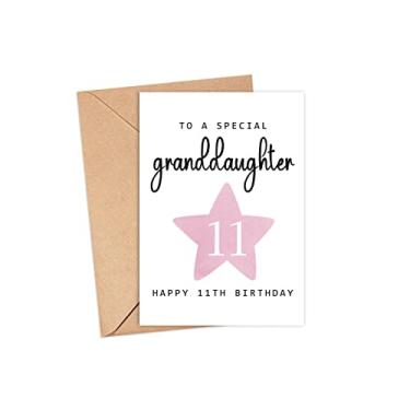 Imagem de MoltDesigns To A Special Granddaughter - Cartão de feliz aniversário de 11 anos - Idade 11 - Onze anos - Rosa fofo bebê menina cartão de presente de décimo primeiro aniversário para crianças - filha -