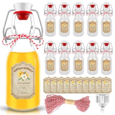Imagem de Pacote com 10 frascos de 250 ml de extrato de baunilha transparentes com tampa flip top, 10 adesivos de extrato de baunilha para xarope de óleo essencial de baunilha para presente, conjunto de