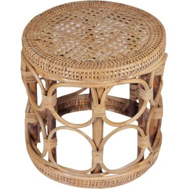 Imagem de Mesa de centro de vime natural, banquinho de madeira para fazenda, suportes de plantas para decoração interna e externa, banco de vime tecido à mão, banco de jardim ao ar livre, C, 30 x 30 x 33 cm (12