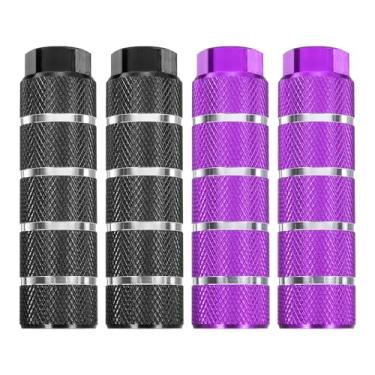 Imagem de HARFINGTON 2 pares de pinos de bicicleta de liga de alumínio para acrobacias traseiras antiderrapantes listrados suportes de assento traseiro servem para eixos de 9,5 mm para mountain bike, preto e