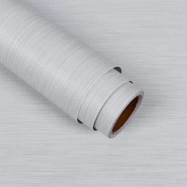 Imagem de VaryStyle Papel de parede de tecido de grama branco creme, papel de parede texturizado de tecido de grama 40 x 299 cm, papel de parede de tecido autoadesivo, papel de contato branco creme removível