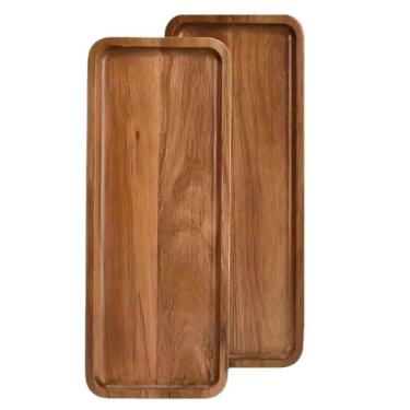 Imagem de Bandejas de madeira para servir 29 x 10 cm, bandeja retangular para frutas, aperitivo, pão, retangular, evitar deslizar e derramar alimentos (2)