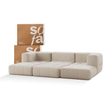 Imagem de Sofá 3 lugares Modular com 3 Apoios Puff  Sofá na Caixa em Boucle com 