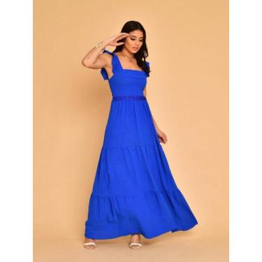 Imagem de Vestido longo luxo duna lisa com babada na manga renda na cintura 1943