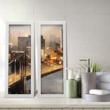 Imagem de Kit 2 Quadros Decorativos Lavabo Cidade Aquarela Preto e Dourado - Del