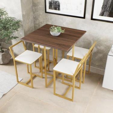 Imagem de Conjunto Mesa Imbuia 4 Cadeiras Pequena Estofado Industrial Dourado - 