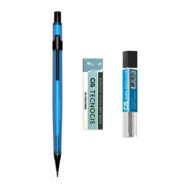 Imagem de Kit Lapiseira Tecnocis AZUL NEON 0.5mm + Borracha + Grafite