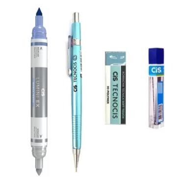 Imagem de Kit 4 Lapiseira BOHO AZ 0.7mm +Borracha +Grafite + Lumini Ex - Cis